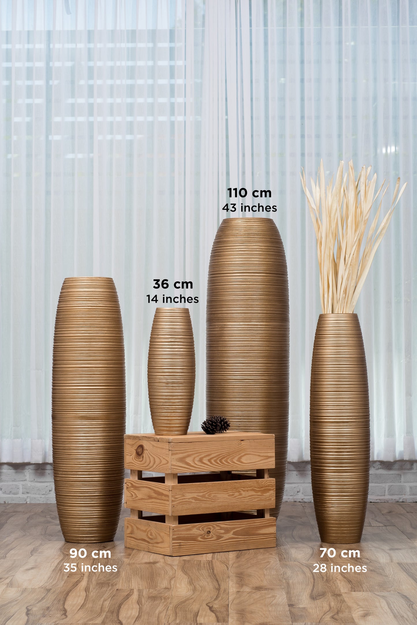 Large Mango Wood Floor Vase – Handcrafted Decorative Highlight from Thailand, 41 inches