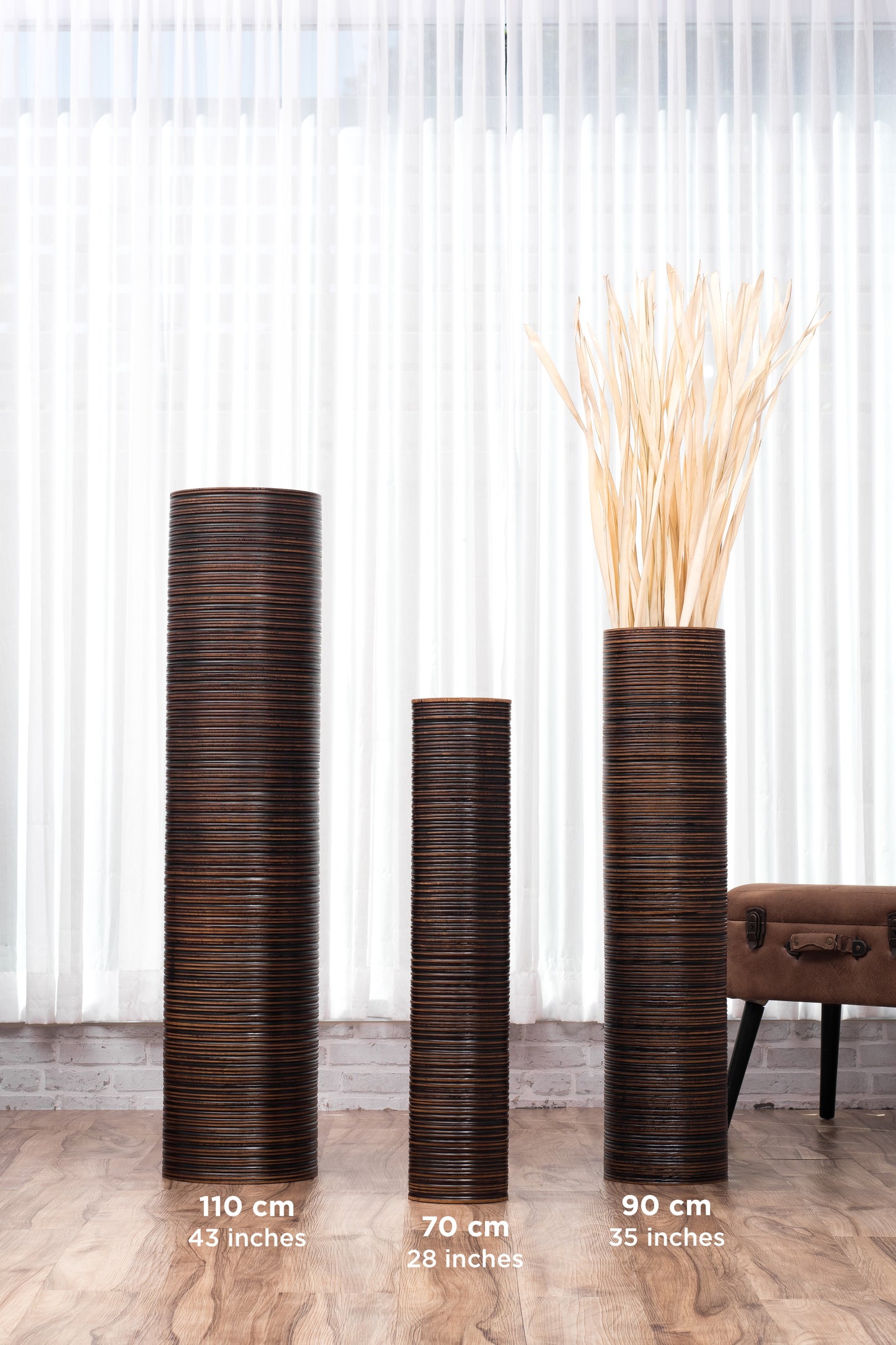 Large Mango Wood Floor Vase – Handcrafted Decorative Highlight from Thailand, 34 inches