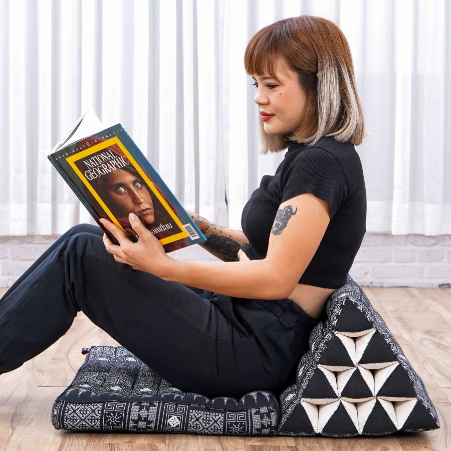 Leewadee Tapis de sol - Matelas avec coussin en kapok, lit thaïlandais fait à la main, 1 élément pliant, 75 x 50 cm, Black