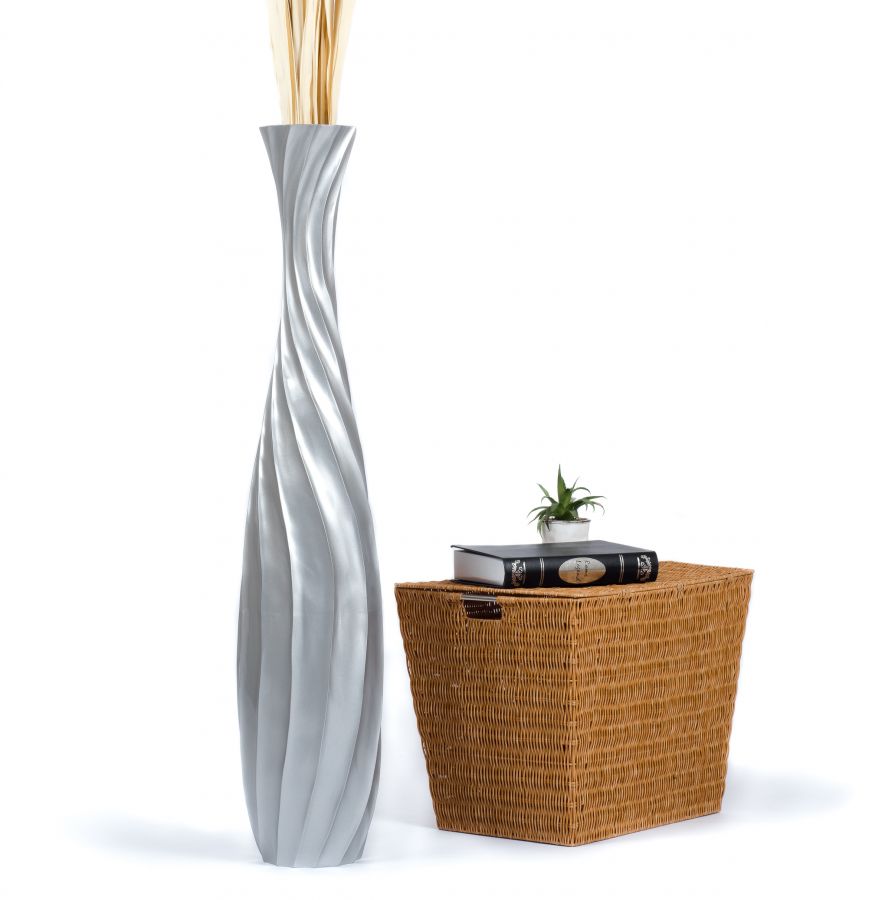 Leewadee Grand Vase de Sol Haut 105 cm - Vase Argentin Bois de Manguier Fait Main Herbes de la Pampa