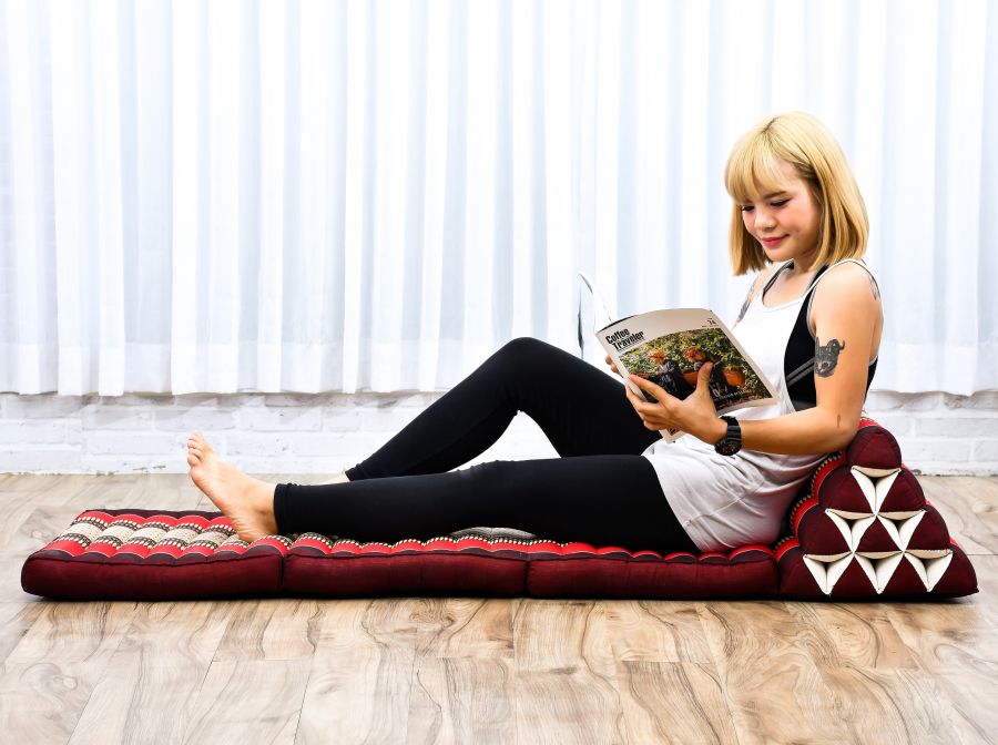 Leewadee Coussin Sol Thaï 170 x 53 cm - Kapok Siège Sol Pliable Dossier Lounge