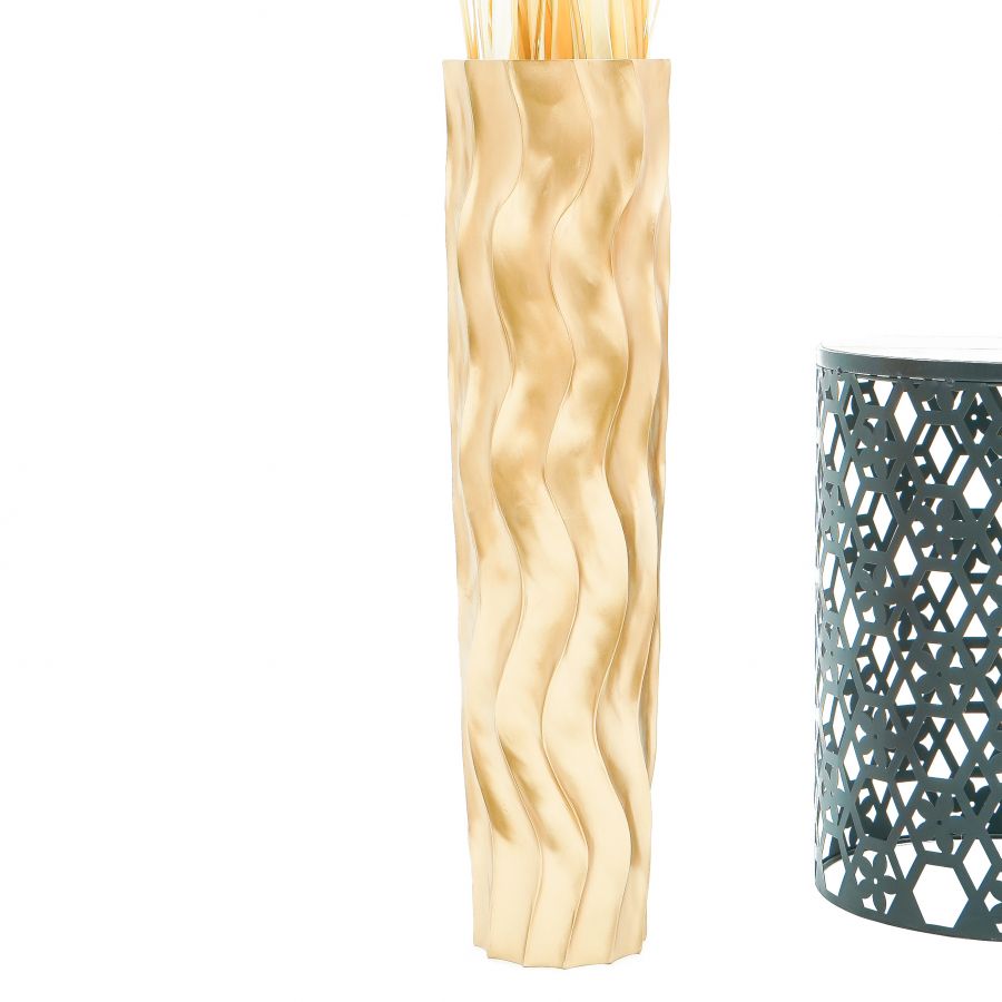 Leewadee Grand Vase de Sol Haut 65 cm - Vase Doré Bois de Manguier Fait Main Herbes de la Pampa & Fleurs Séchées