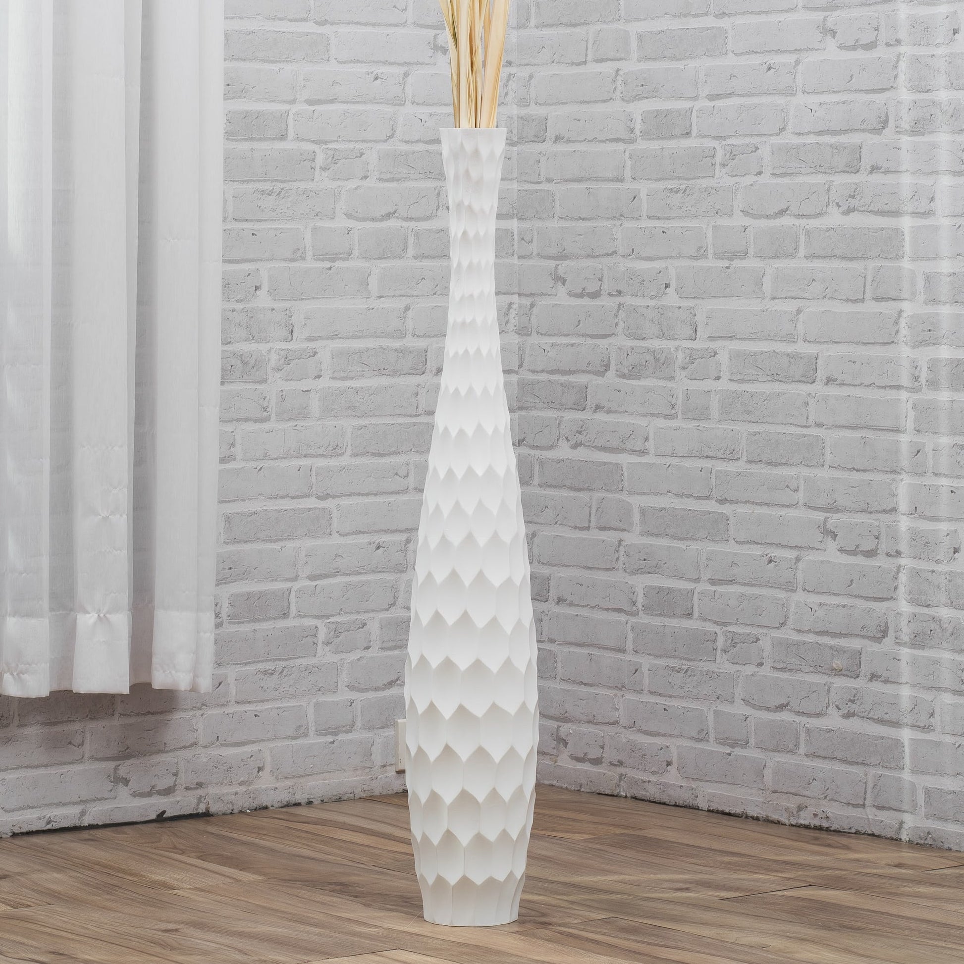 Large Mango Wood Floor Vase – Handcrafted Decorative Highlight from Thailand, 34 inches
