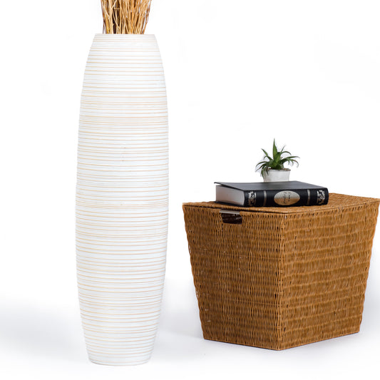 Large Mango Wood Floor Vase – Handcrafted Decorative Highlight from Thailand, 34 inches