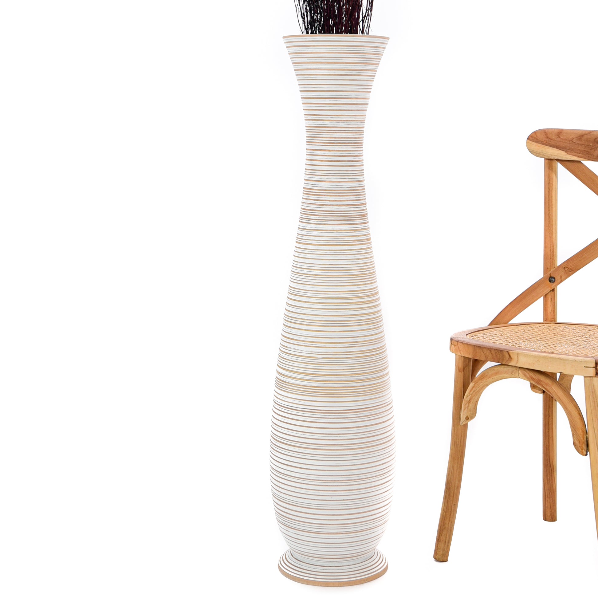 Large Mango Wood Floor Vase – Handcrafted Decorative Highlight from Thailand, 41 inches