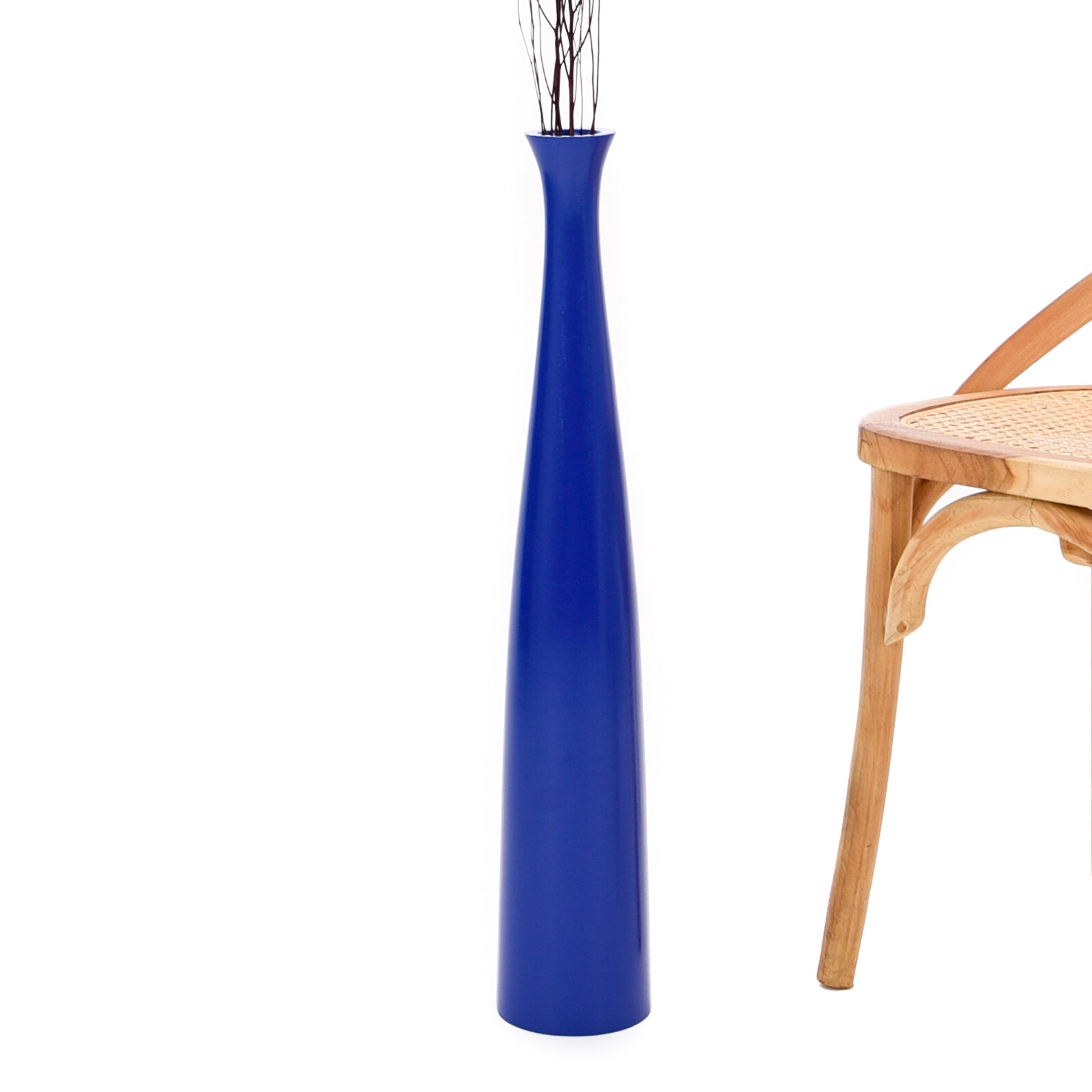 Large Mango Wood Floor Vase – Handcrafted Decorative Highlight from Thailand, blue, 26 inches