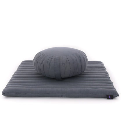 Kapok Meditation Cushion Set – Zabuton Mat & Zafu Seat Cushion with Cotton Cover, Cl13 - Grey