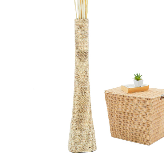Large & Tall Floor Vase Made of Water Hyacinth and Bamboo – Handwoven Decorative Stand Vase for Dried Flowers & Branches, ecru, 36 inches - Model 2