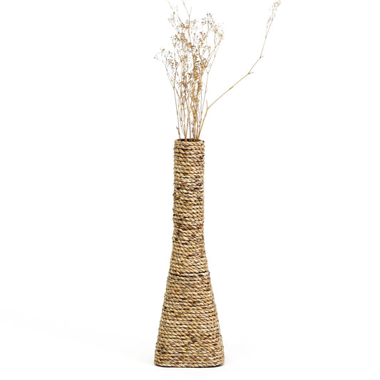 Large & Tall Floor Vase Made of Water Hyacinth and Bamboo – Handwoven Decorative Stand Vase for Dried Flowers & Branches, ecru, 16 inches - Model 2