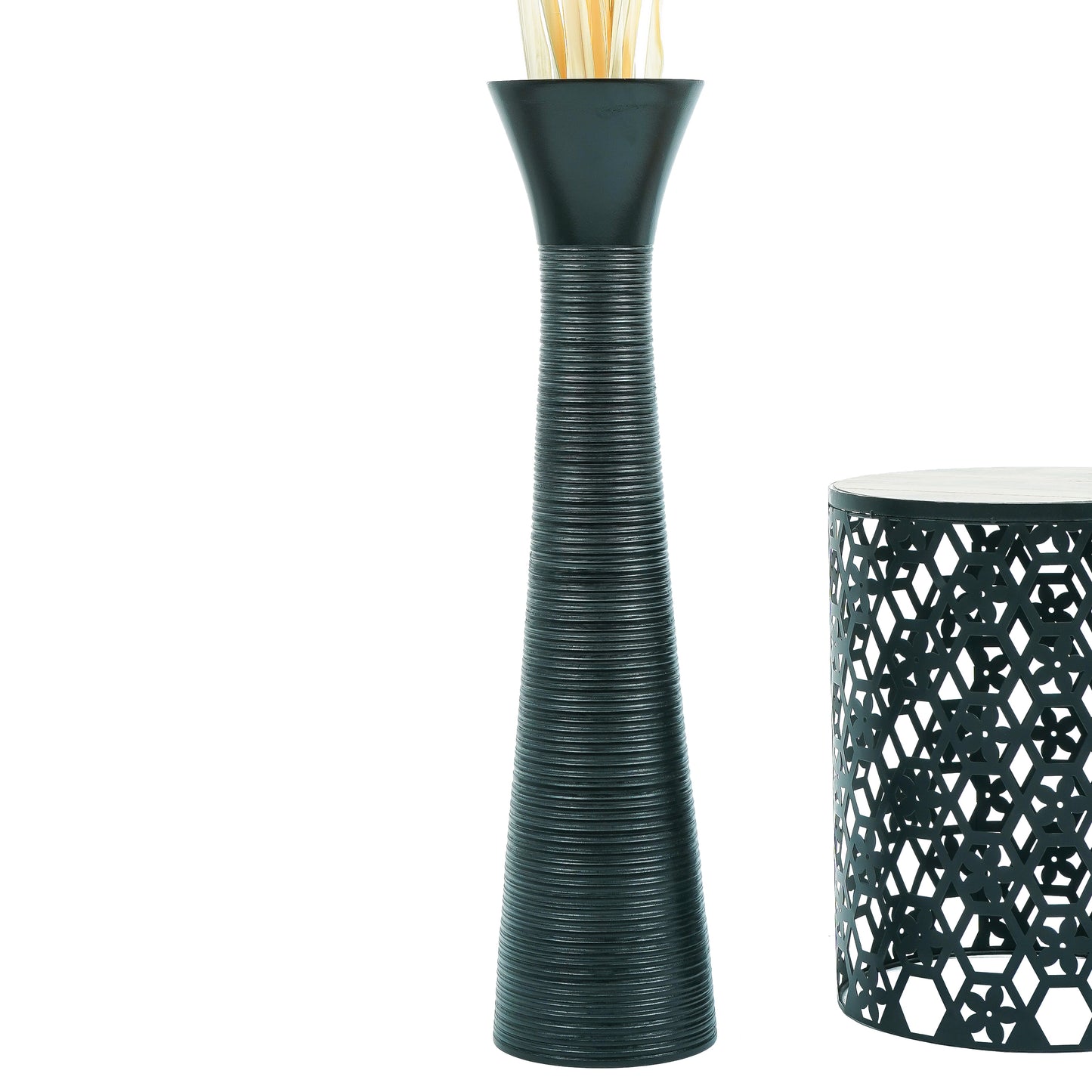 Large Mango Wood Floor Vase – Handcrafted Decorative Highlight from Thailand, 34 inches