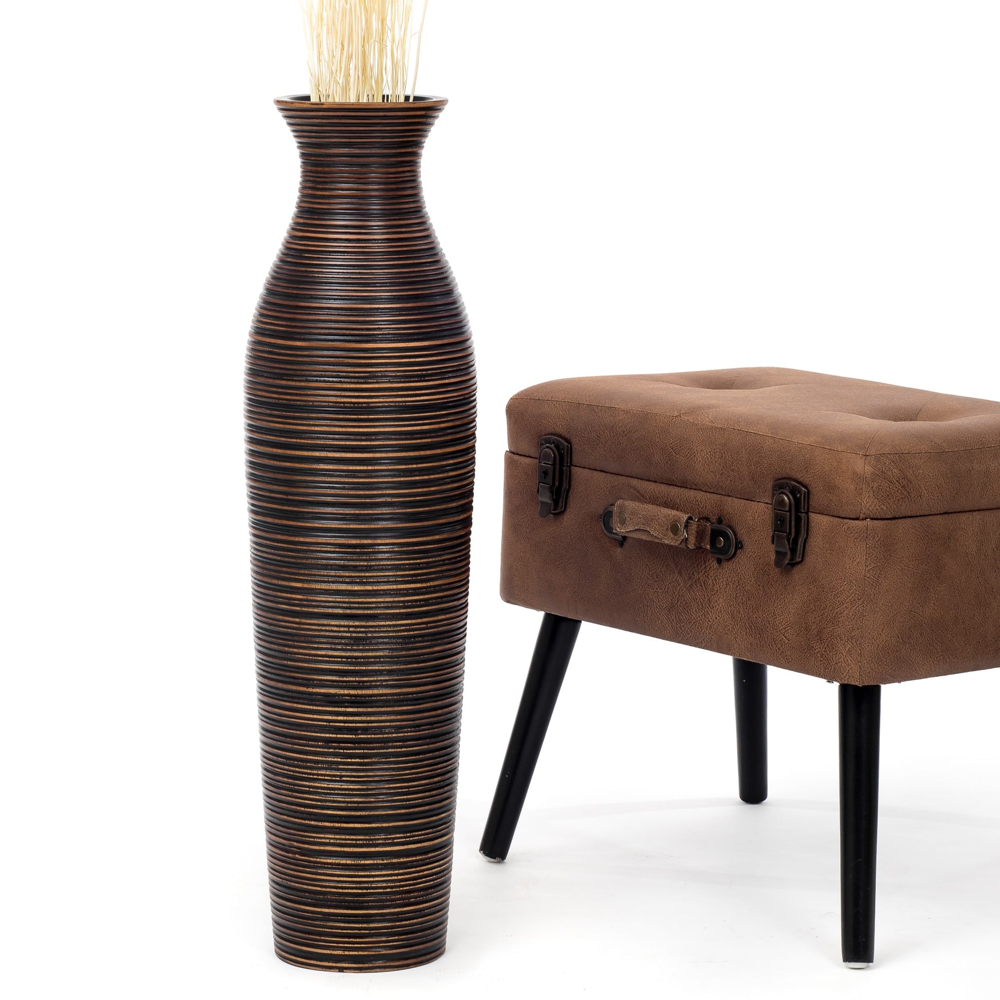 Large Mango Wood Floor Vase – Handcrafted Decorative Highlight from Thailand, 26 inches