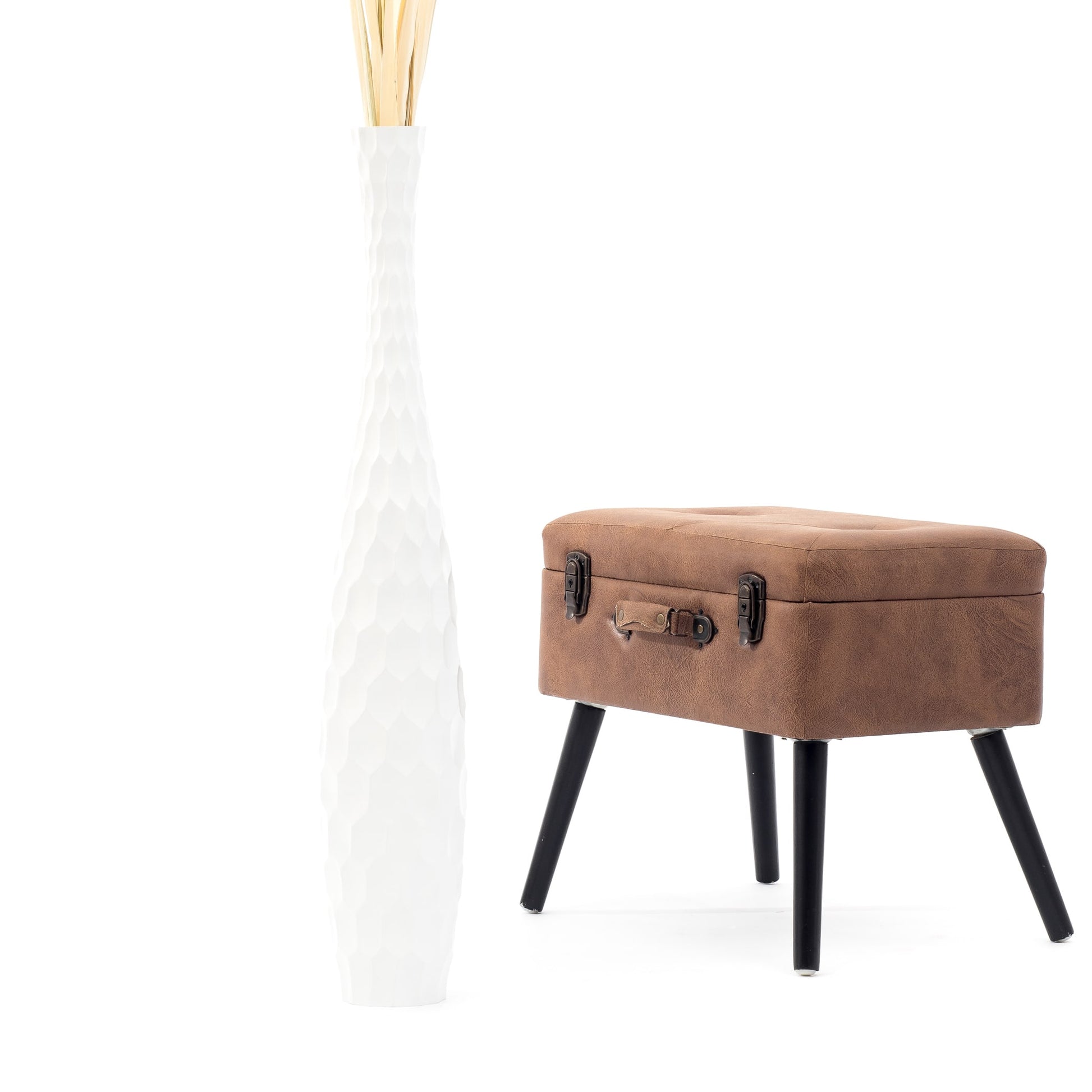 Large Mango Wood Floor Vase – Handcrafted Decorative Highlight from Thailand, 34 inches