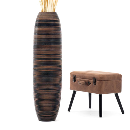 Large Mango Wood Floor Vase – Handcrafted Decorative Highlight from Thailand, 41 inches