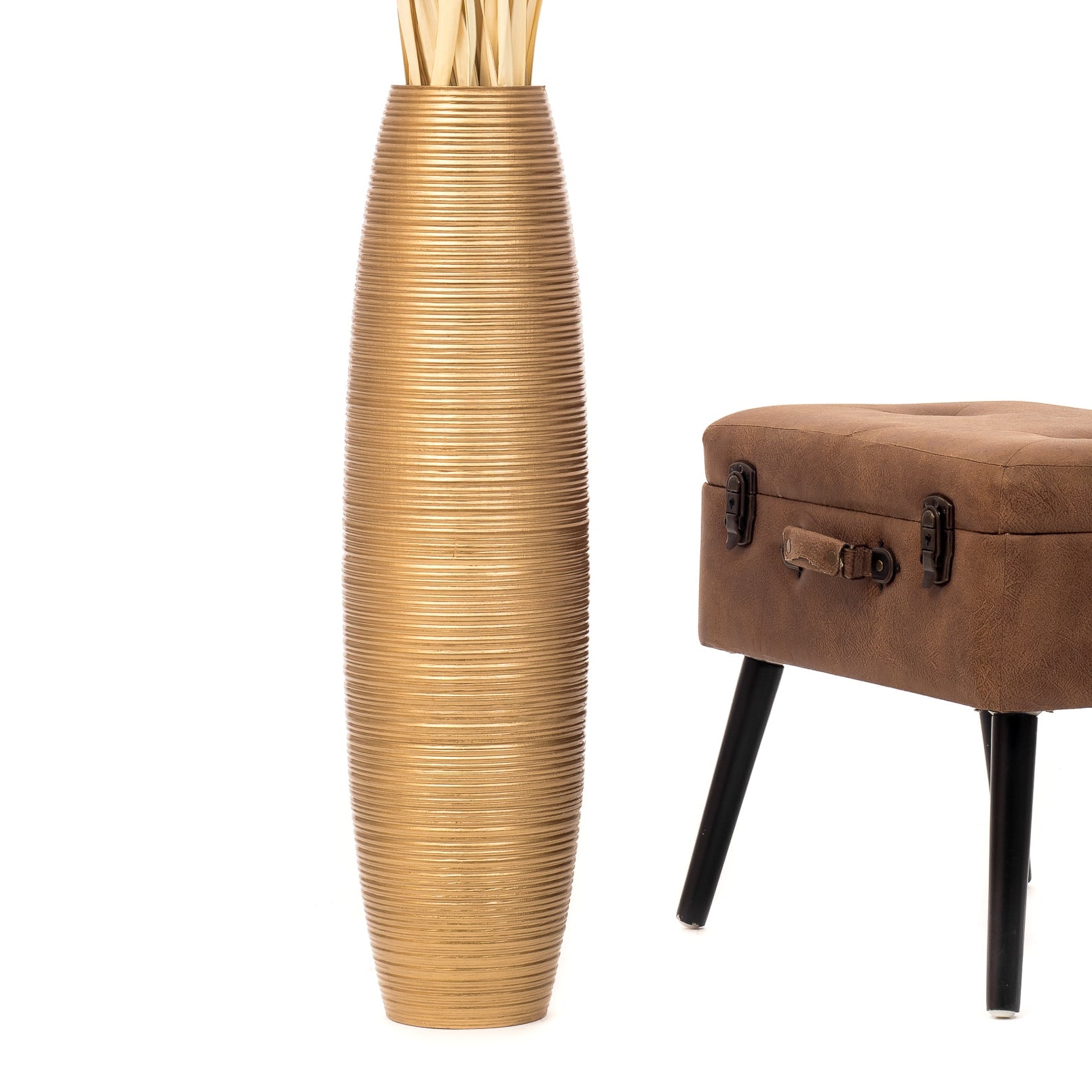 Large Mango Wood Floor Vase – Handcrafted Decorative Highlight from Thailand, 26 inches