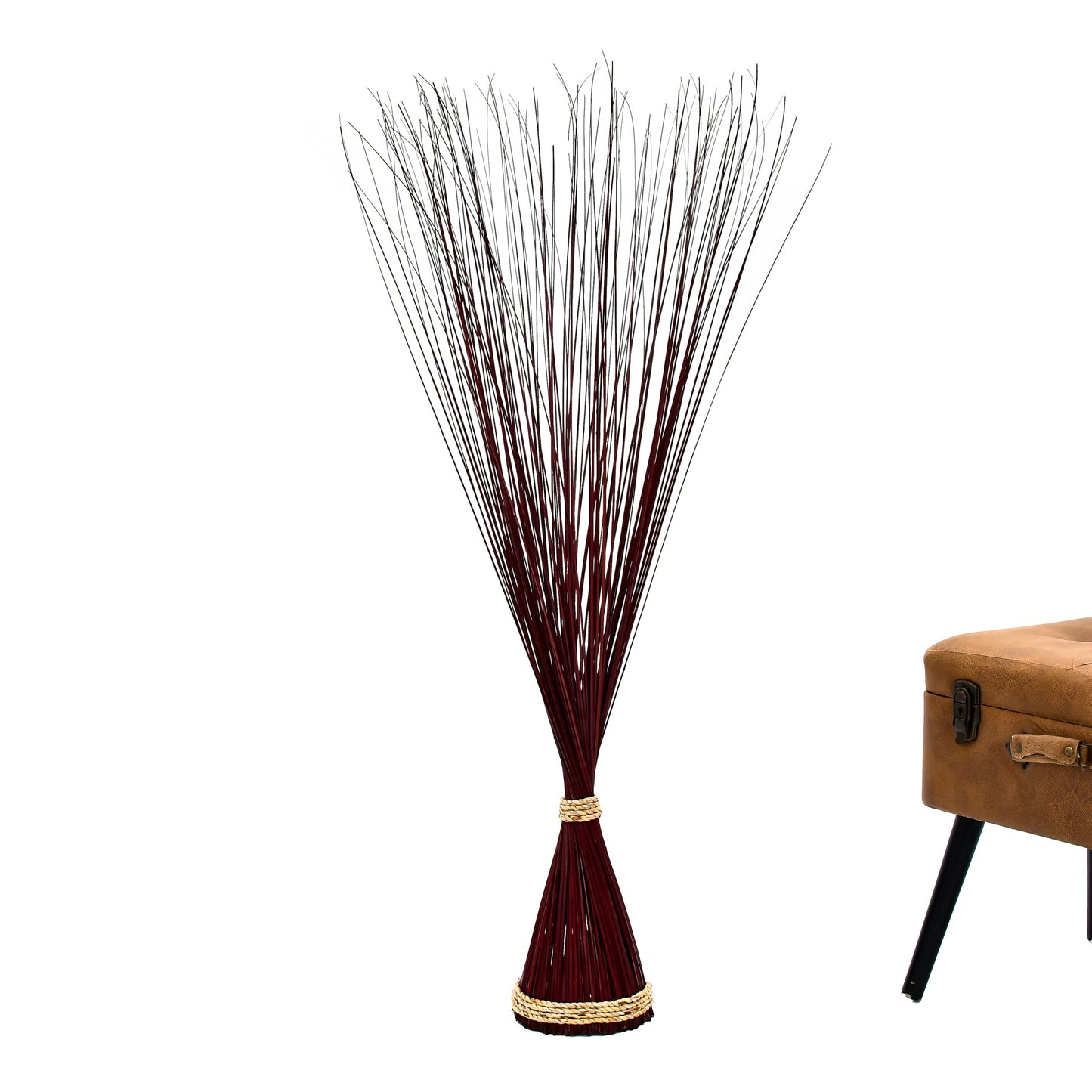 Freestanding Dried Grass Bundle – Natural Floor Decoration with Raffia Band, bordeaux, Dried Grass - 47 inches