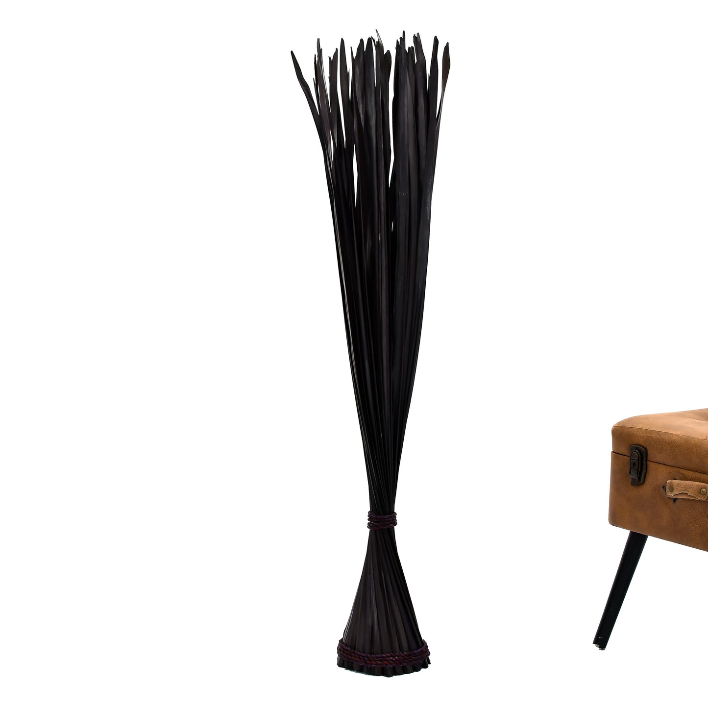 Freestanding Dried Grass Bundle – Natural Floor Decoration with Raffia Band, black brown, Palm Leaf- 47 inches