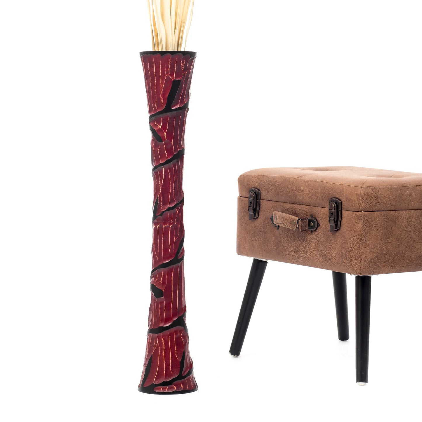 Large Mango Wood Floor Vase – Handcrafted Decorative Highlight from Thailand, 26 inches