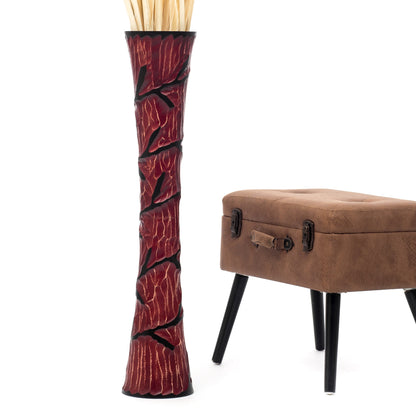 Large Mango Wood Floor Vase – Handcrafted Decorative Highlight from Thailand, 34 inches