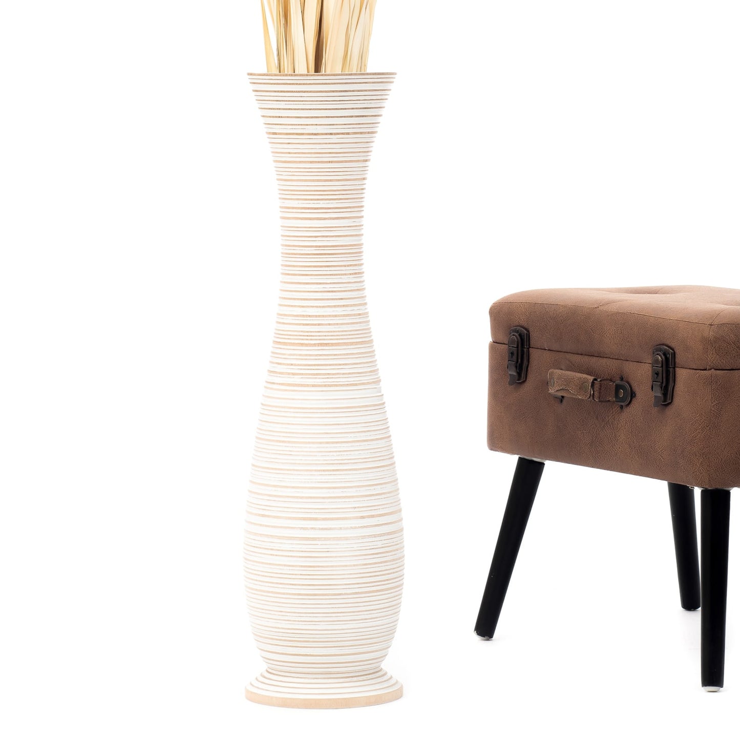 Large Mango Wood Floor Vase – Handcrafted Decorative Highlight from Thailand, 26 inches