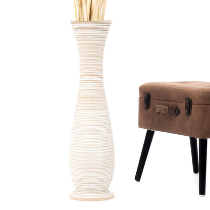 Large Mango Wood Floor Vase – Handcrafted Decorative Highlight from Thailand, 26 inches