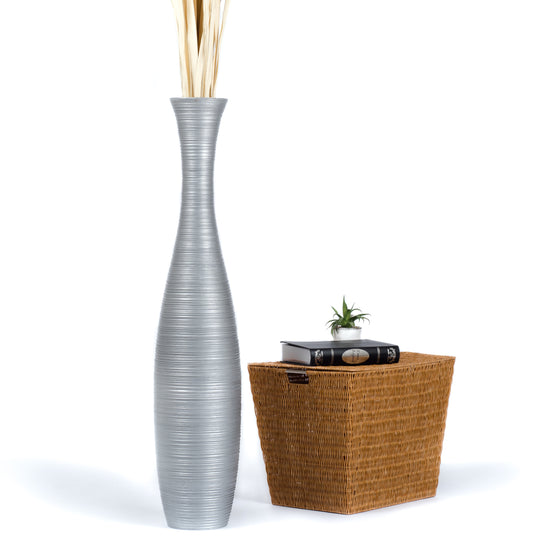 Large Mango Wood Floor Vase – Handcrafted Decorative Highlight from Thailand, 41 inches
