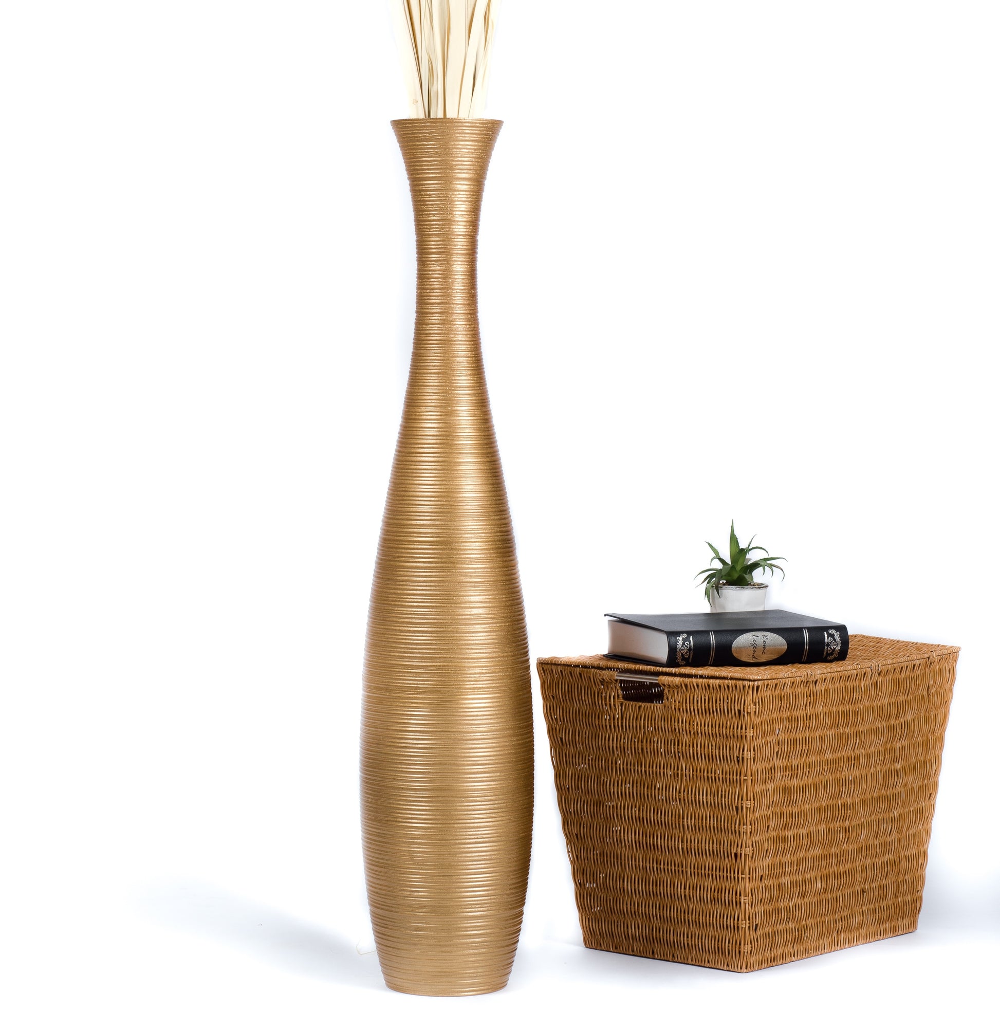 Large Mango Wood Floor Vase – Handcrafted Decorative Highlight from Thailand, 41 inches