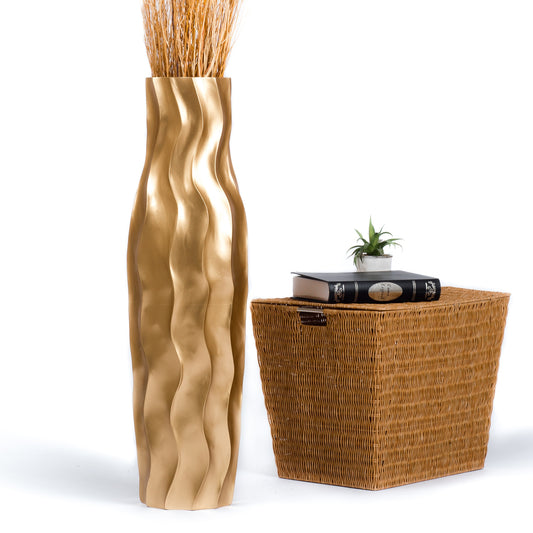 Large Mango Wood Floor Vase – Handcrafted Decorative Highlight from Thailand, 34 inches