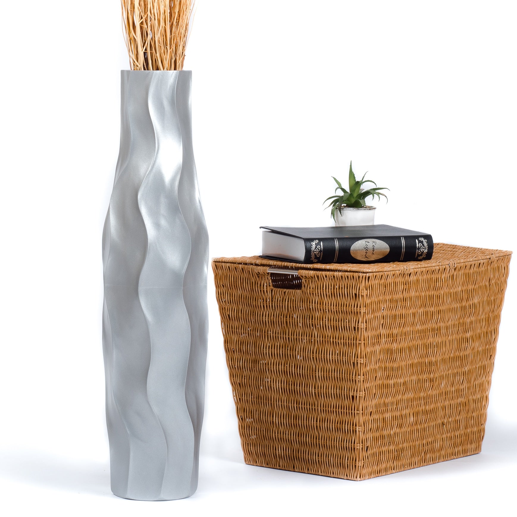 Large Mango Wood Floor Vase – Handcrafted Decorative Highlight from Thailand, 26 inches