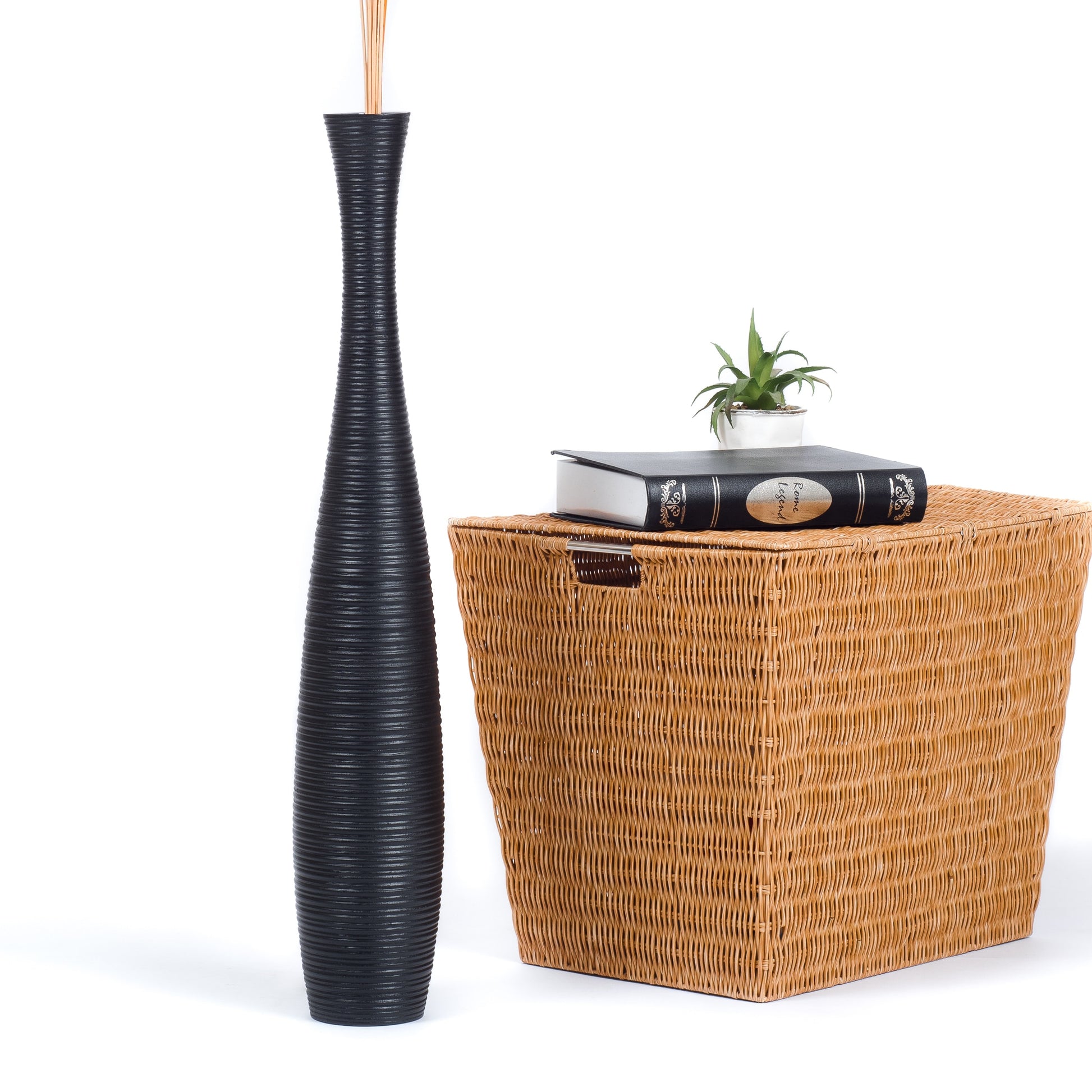 Large Mango Wood Floor Vase – Handcrafted Decorative Highlight from Thailand, 26 inches