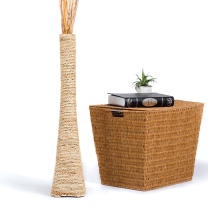 Large & Tall Floor Vase Made of Water Hyacinth and Bamboo – Handwoven Decorative Stand Vase for Dried Flowers & Branches, ecru, 28 inches - Model 2