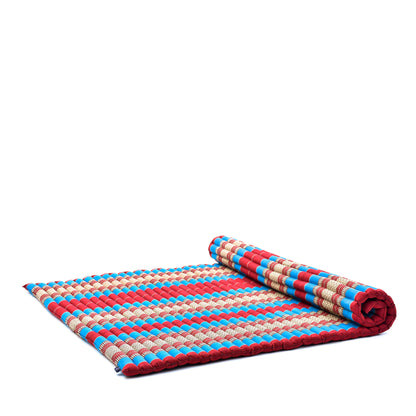 Kapok Roll-Up Mattress – Foldable Sleeping & Relax Mat with Cotton Cover for Home & Outdoor Use, Sf27 - Blue, Red, XL: 75x57