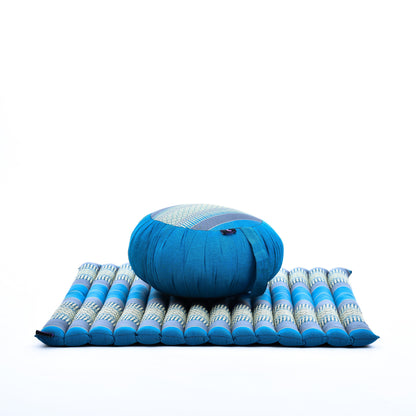 Kapok Meditation Cushion Set – Zabuton Mat & Zafu Seat Cushion with Cotton Cover, Sf22 - Blue