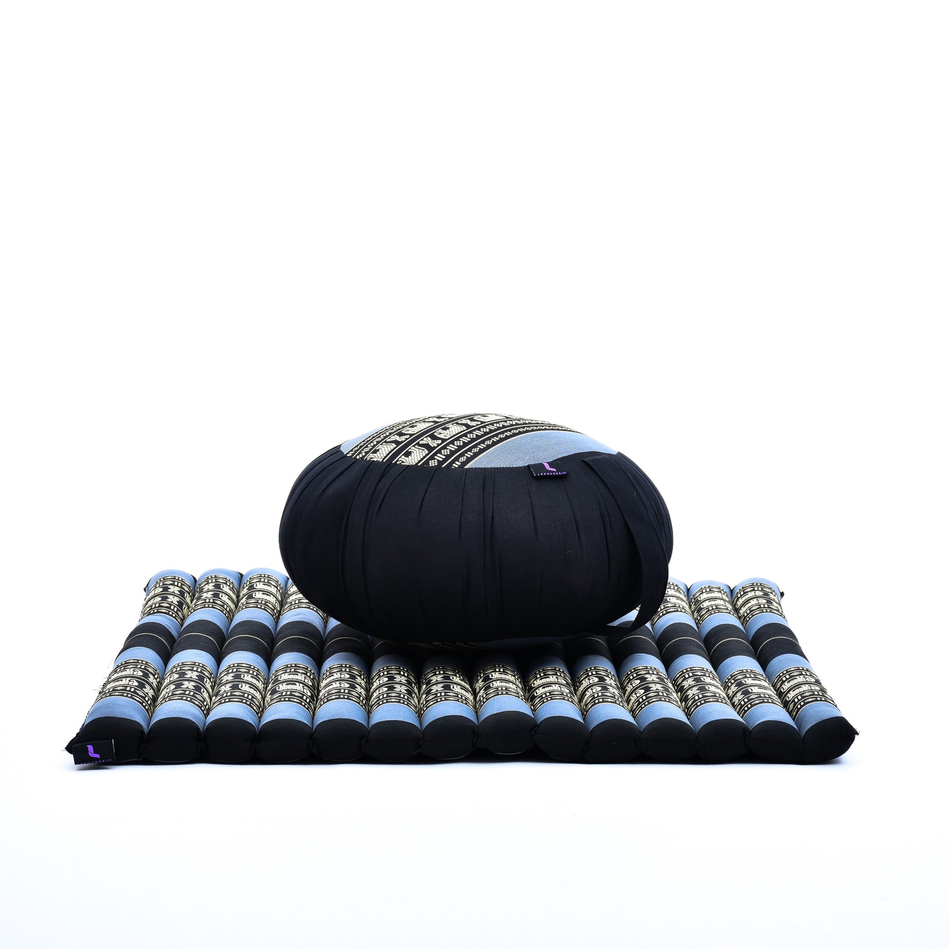 Kapok Meditation Cushion Set – Zabuton Mat & Zafu Seat Cushion with Cotton Cover, Sf15 - Blue