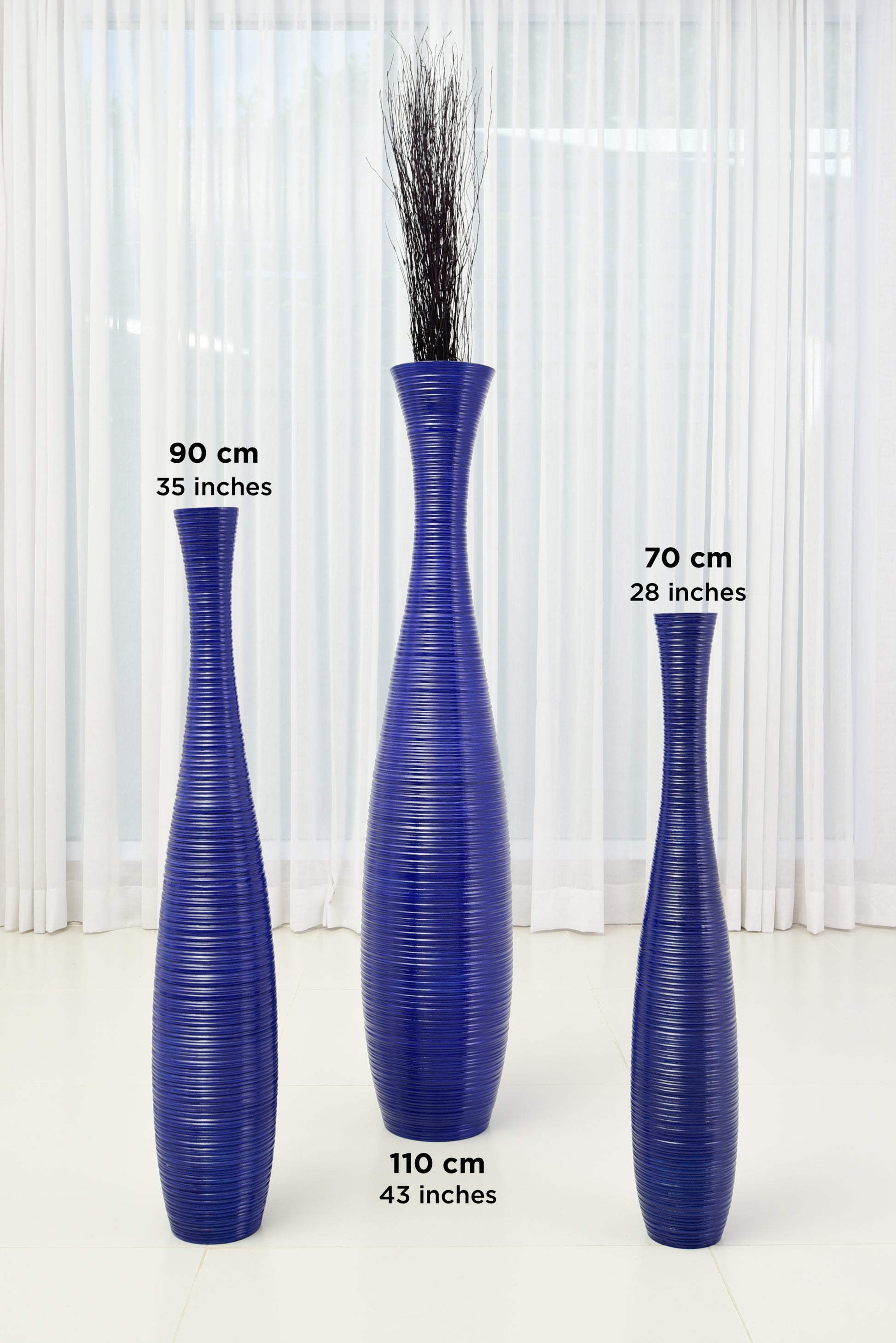 Large Mango Wood Floor Vase – Handcrafted Decorative Highlight from Thailand, 34 inches