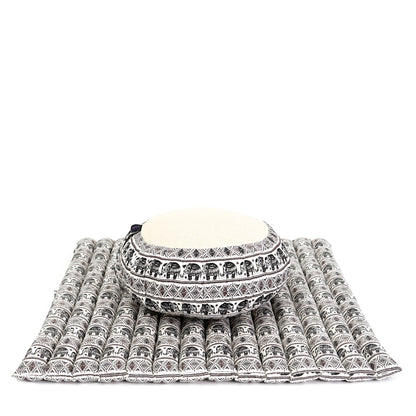Kapok Meditation Cushion Set – Zabuton Mat & Zafu Seat Cushion with Cotton Cover, El2 - Black