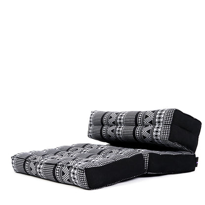 Foldable Meditation Cushion – Compact Kapok Seat with Foot Pad and Cotton Cover in Solid Colors or Thai Pattern, Cbt3 - Black
