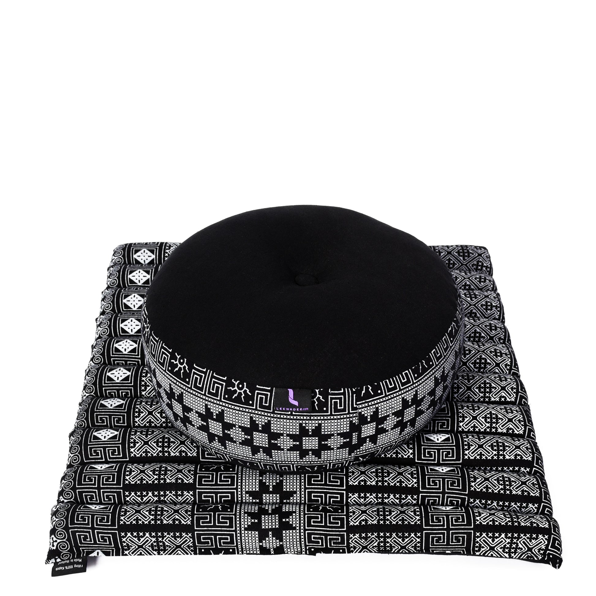 Compact Meditation Cushion Set Made of Kapok – Small Zabuton & Zafu with Cotton Cover, Cbt4 - Black