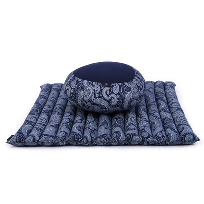 Kapok Meditation Cushion Set – Zabuton Mat & Zafu Seat Cushion with Cotton Cover, Cbt1 - Blue