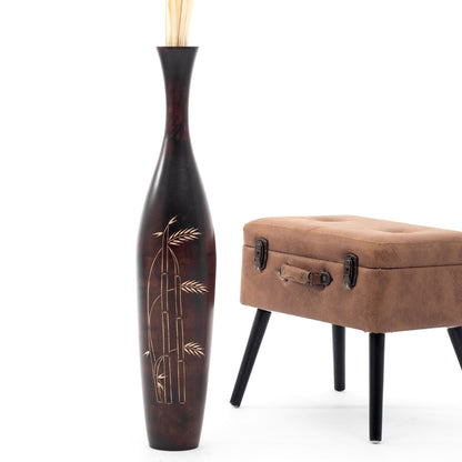 Large Mango Wood Floor Vase – Handcrafted Decorative Highlight from Thailand, brown, 34 inches