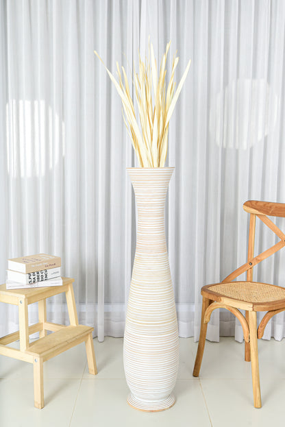 Large Mango Wood Floor Vase – Handcrafted Decorative Highlight from Thailand, 41 inches