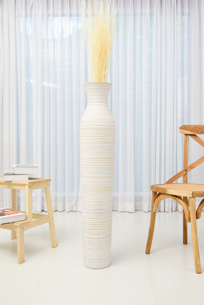 Large Mango Wood Floor Vase – Handcrafted Decorative Highlight from Thailand, 41 inches
