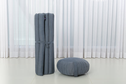 Kapok Meditation Cushion Set – Zabuton Mat & Zafu Seat Cushion with Cotton Cover, Cl13 - Grey