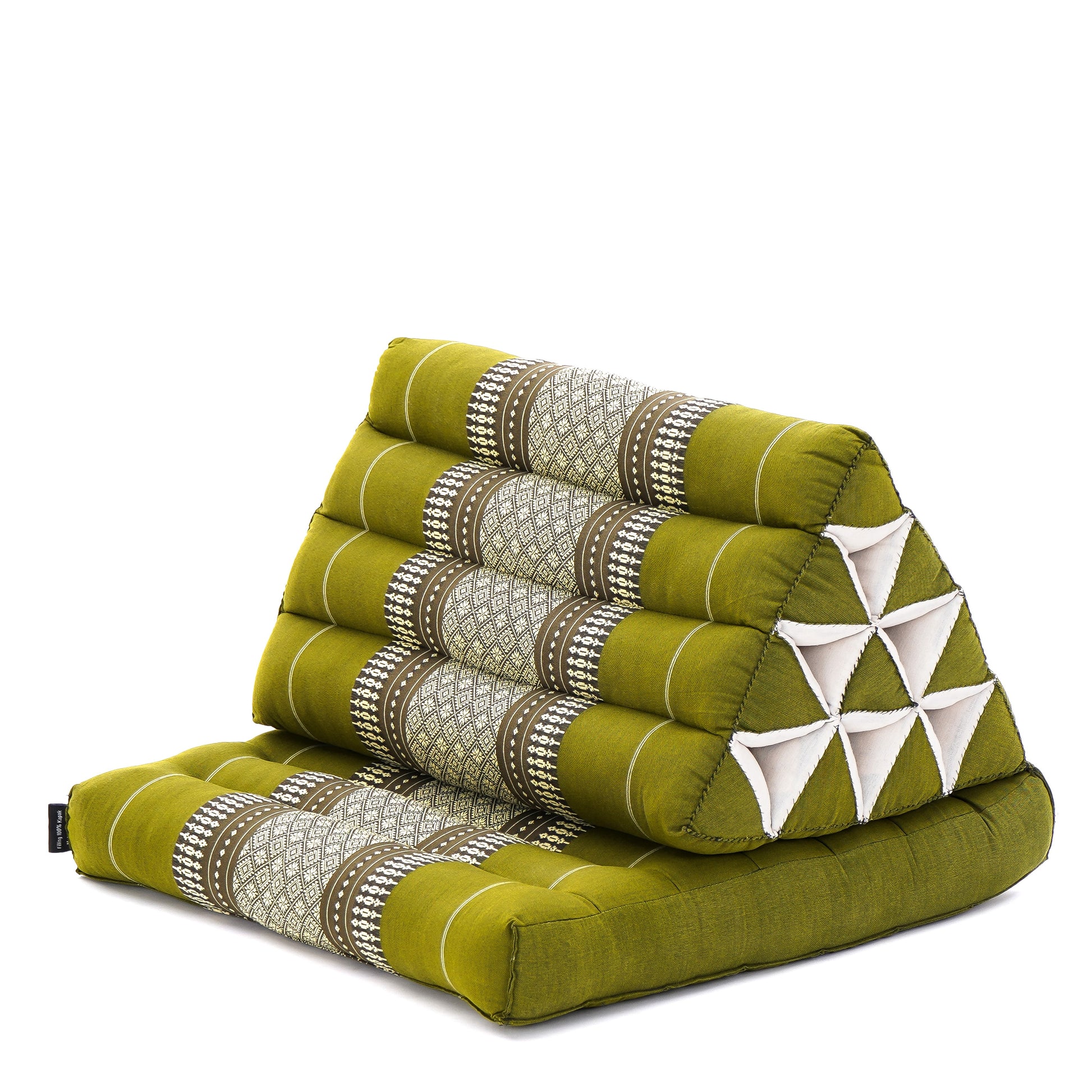 Triangular Kapok Backrest Cushion – Firm Thai Reading Pillow with Cotton Cover in Plain or Patterned Designs, Sf17 - Green, 1 seating segment