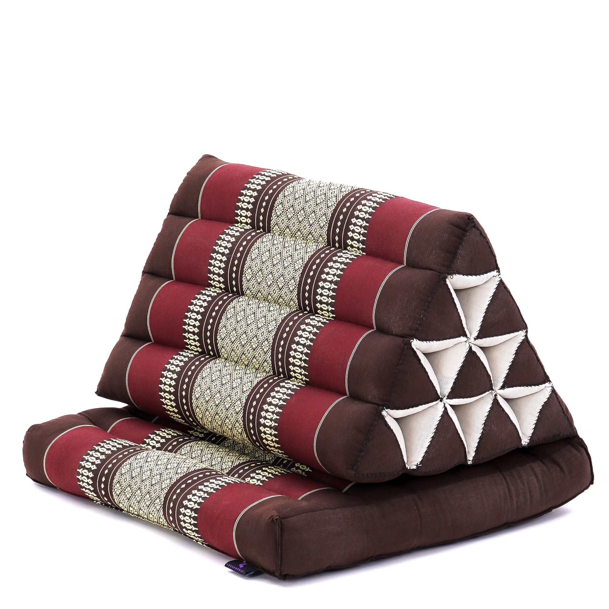 Triangular Kapok Backrest Cushion – Firm Thai Reading Pillow with Cotton Cover in Plain or Patterned Designs, Sf19 - Red, Brown, 1 seating segment