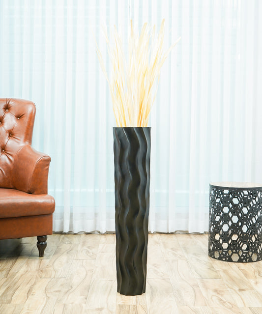 Large Mango Wood Floor Vase – Handcrafted Decorative Highlight from Thailand, 34 inches