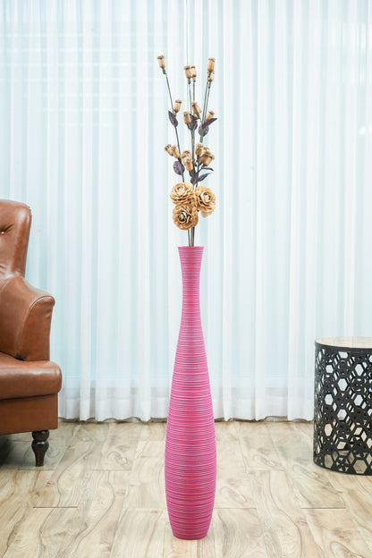 Large Mango Wood Floor Vase – Handcrafted Decorative Highlight from Thailand, pink, 34 inches