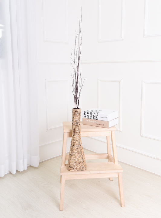 Large & Tall Floor Vase Made of Water Hyacinth and Bamboo – Handwoven Decorative Stand Vase for Dried Flowers & Branches, ecru, 16 inches - Model 2