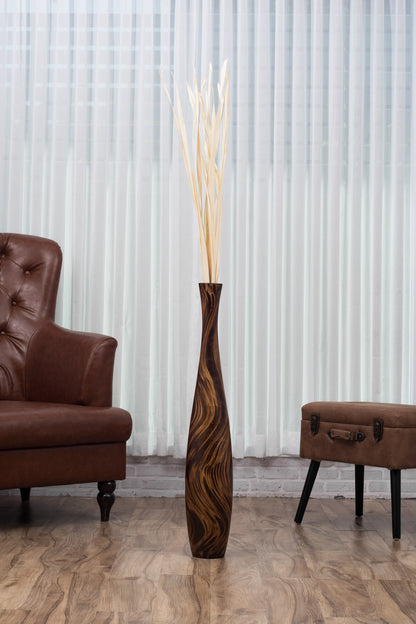 Large Mango Wood Floor Vase – Handcrafted Decorative Highlight from Thailand, 34 inches