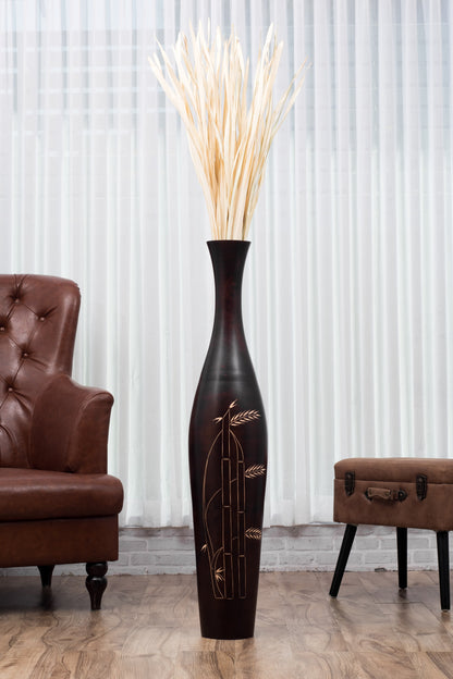 Large Mango Wood Floor Vase – Handcrafted Decorative Highlight from Thailand, brown, 41 inches