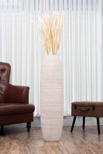 Large Mango Wood Floor Vase – Handcrafted Decorative Highlight from Thailand, 41 inches